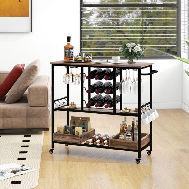 Hivvago 3 Tiers Bar Cart on Wheels with Glass Racks