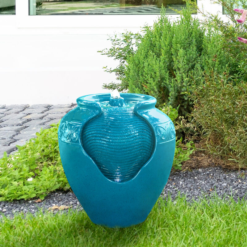 Teamson Home Outdoor Glazed Pot Floor Fountain with LED Lights, Teal image number 1