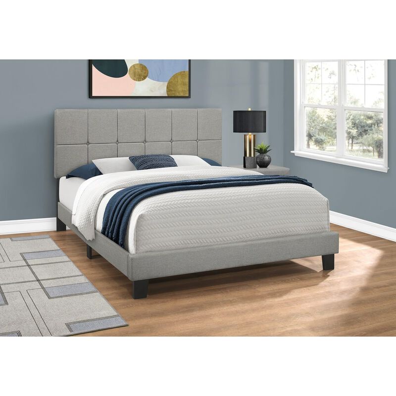 Monarch Specialties I 5605Q Bed, Queen Size, Platform, Bedroom, Frame, Upholstered, Linen Look, Wood Legs, Beige, Black, Transitional image number 3