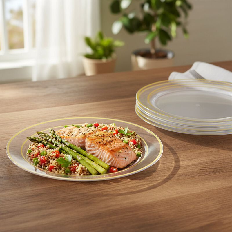 7.5" Clear with Gold Edge Rim Plastic Salad Plates (120 Plates) image number 6
