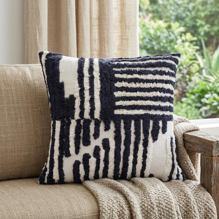 HomeRoots 22" Navy and White Geometric Cotton Throw Pillow