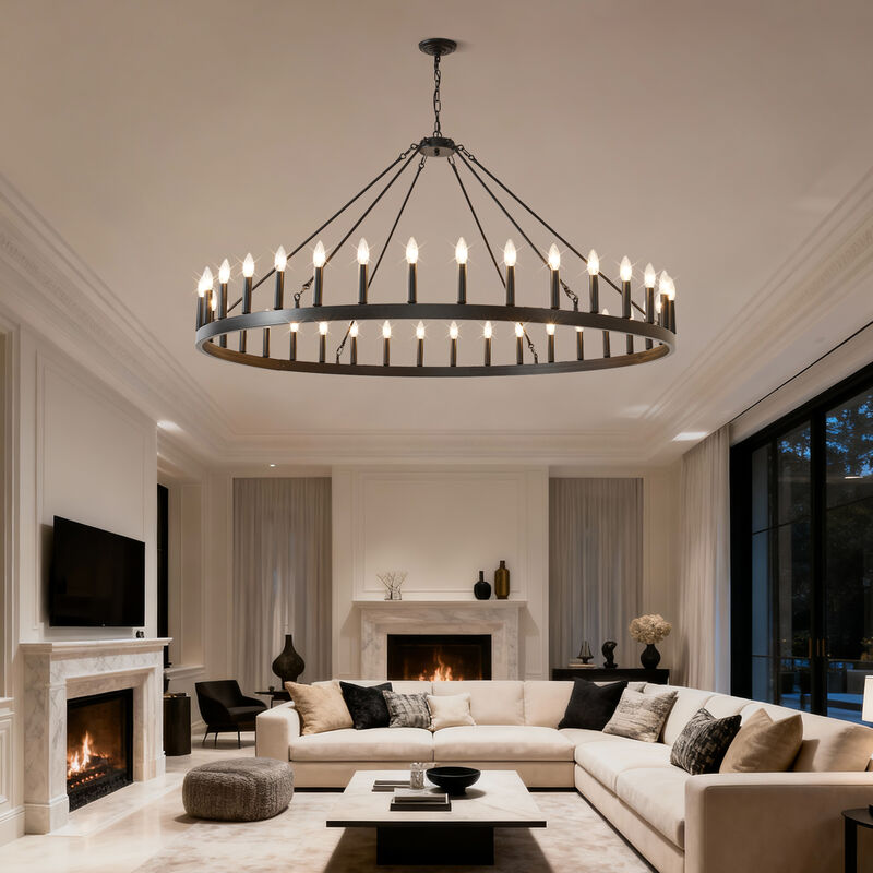 ELEMENT ACE 36-Light Extra Large Wagon Wheel Chandelier Hanging Light Fixture Suitable for High Ceilings Dining Room Living Room Kitchen Bedroom Porch Indoor Decor image number 1