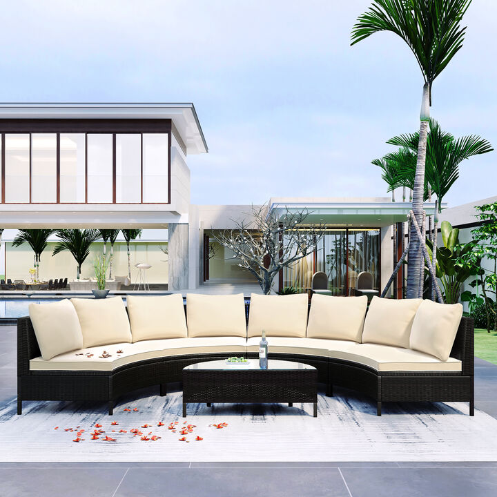 Merax Outdoor Patio Sectional Furniture Set Half-Moon Sofa
