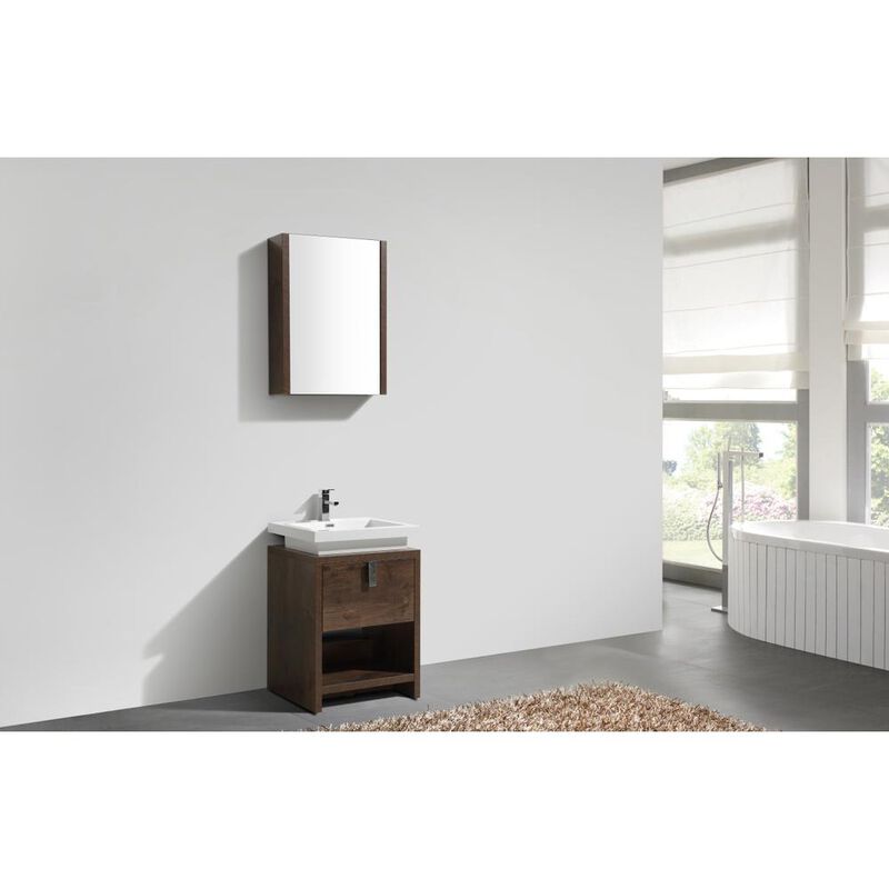 Kubebath Levi 24 Rose Wood Modern Bathroom Vanity w/ Cubby Hole