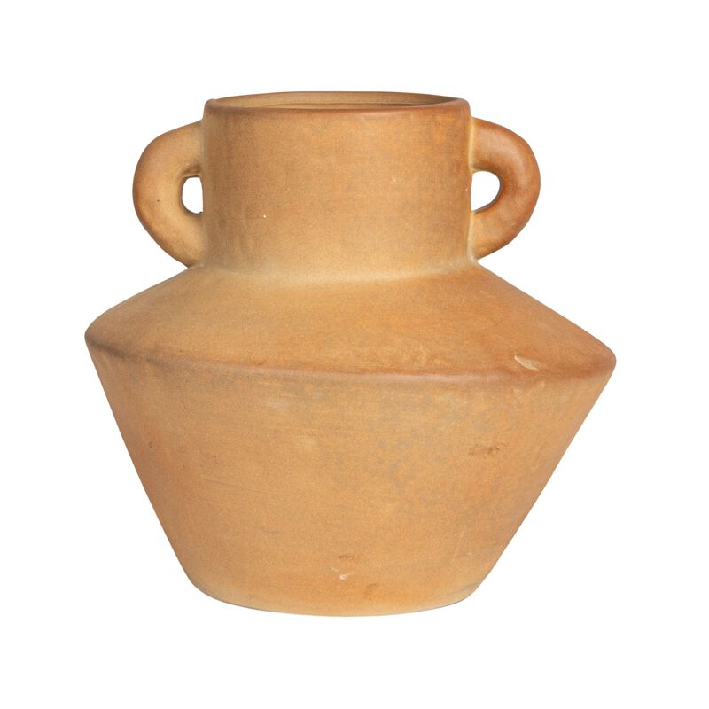 Round Stoneware Vase with Reactive Glaze Finish and Vertical Handles, Terracotta image number 5