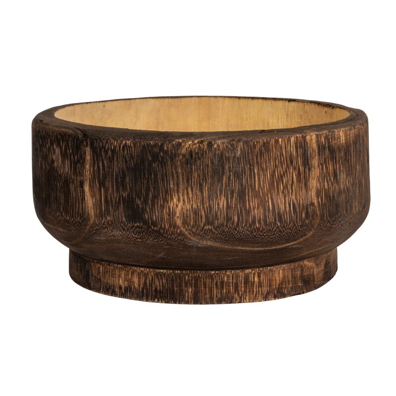 Round Paulownia Wood Decorative Bowl, Marbled Brown Finish image number 2