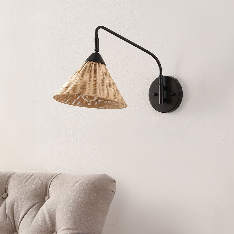 Kiawah 1-Light Vintage Coastal Rattan/Metal Swing Arm LED Sconce