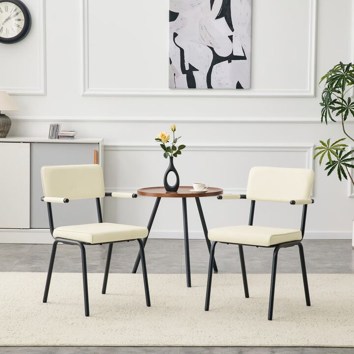 Set of 2 Velvet Dining Chairs Hangable Armrest Dining Chairs for Easy Floor Cleaning Square Open Back Dining Chairs with Metal Legs