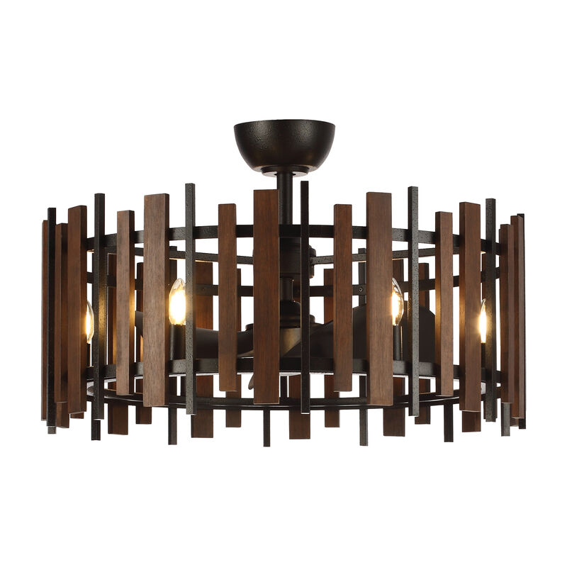 31" Modern Farmhouse Black Reversible 6-Speed Caged Ceiling Fan with Light and Remote for Bedroom, Living Room or Dining Room image number 0