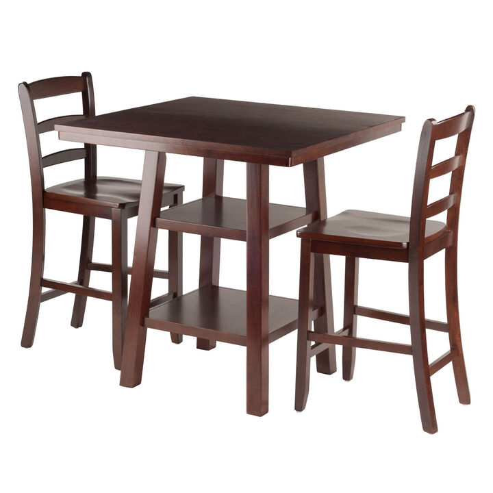 Orlando 3-Pc High Table with Ladder-back Counter Stools, Walnut