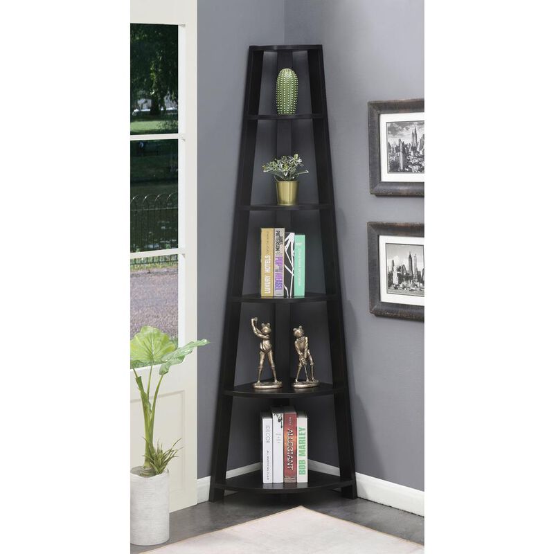 Convenience Concepts Newport 5 Tier Corner Bookshelf Black
