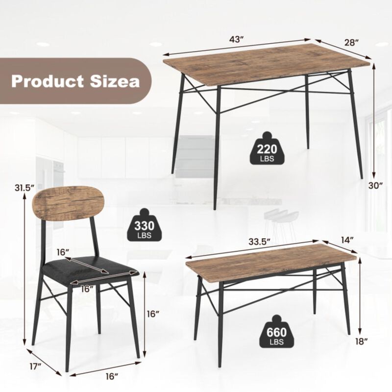 Hivvago 4 Piece Dining Table Set with Bench and 2 Chairs