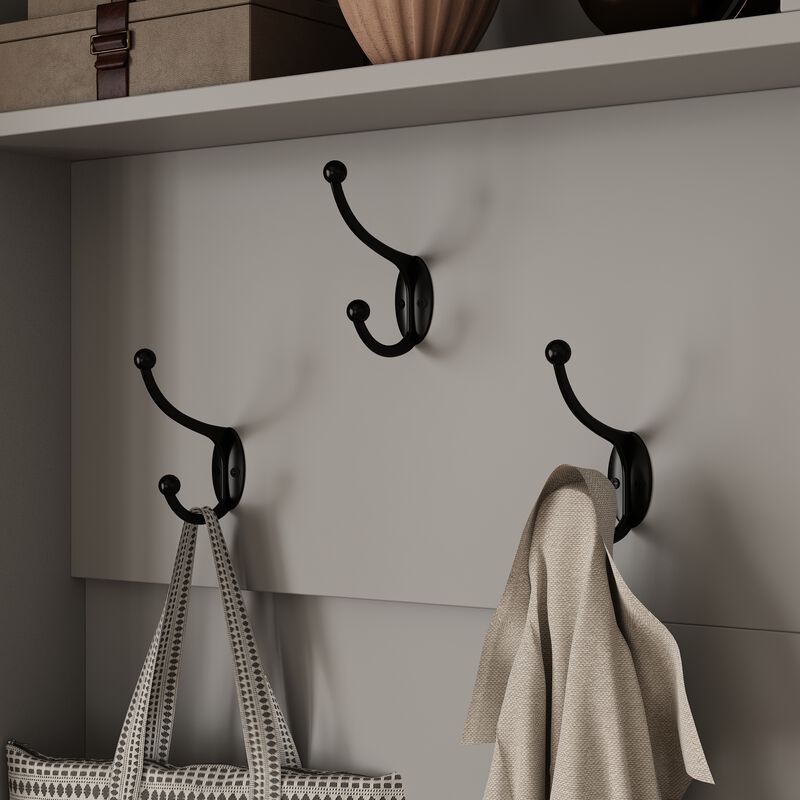 68.5 in. Black Wood 3-in-1 Hall Tree Coat Rack Storage Bench with 7-Metal Double Hooks and Shelves image number 4