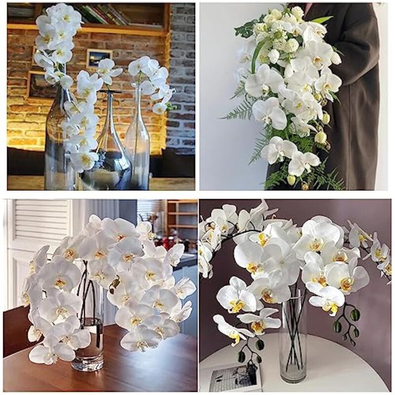 6 Piece White Artificial Orchid Flower Stems Wedding Centerpiece Decor image number 3