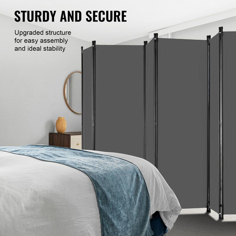 Folding Room Divider with 6 Panels, Portable Privacy Screen for Office, Bedroom & Living Room-Grey image number 3