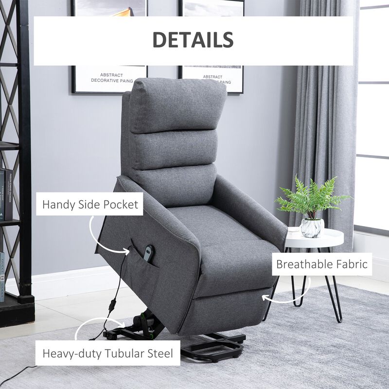 Power Lift Assist Recliner Chair for Elderly with Remote Control, Linen Fabric Upholstery Grey image number 6