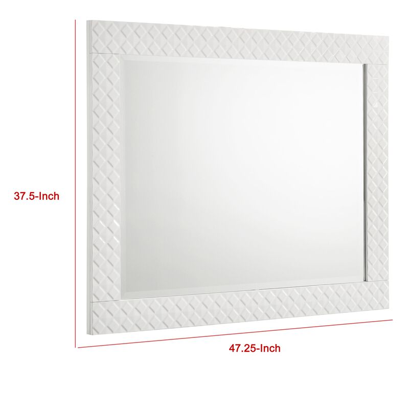 Ivon Dresser Mirror, White High Gloss Finish, Rectangular 37 Inch - Benzara