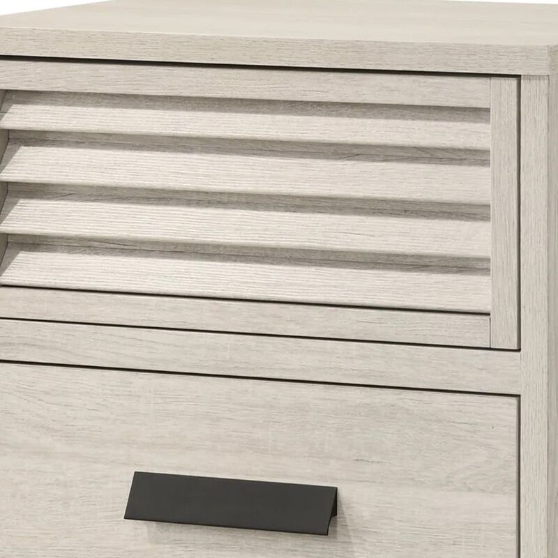 Sary Nightstand, 2 Drawers, Black Finger Handles, Off White Wood image number 3