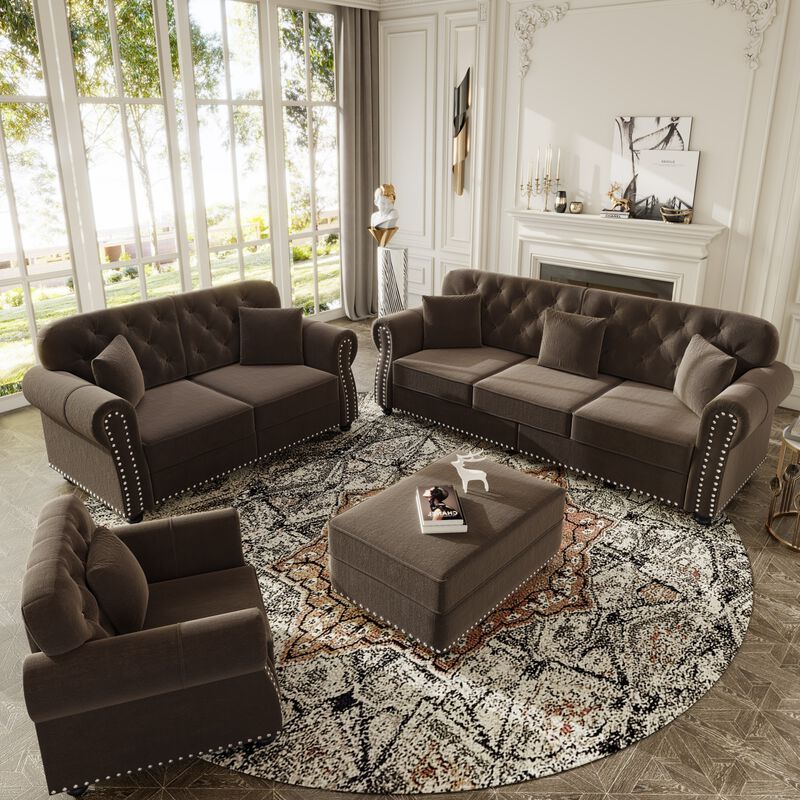 Rimhes Velvet Chesterfield Sofa Set image number 7