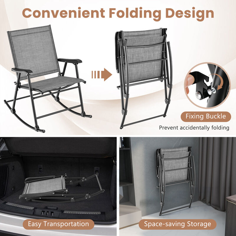 Folding Rocking Chair with Breathable Seat Fabric Set of 2