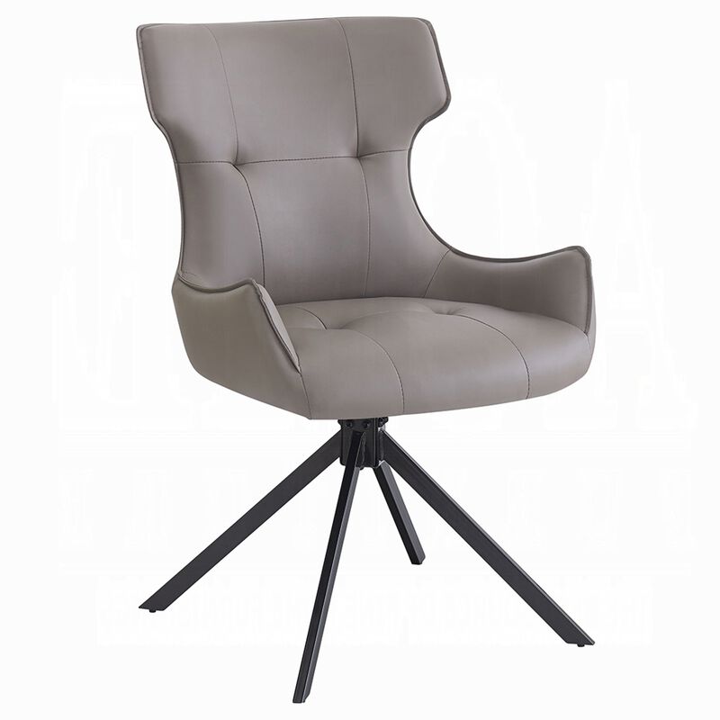 Mita Swivel Wingback Side Chair Set of 2, Tufted Faux Leather, Black Metal image number 5
