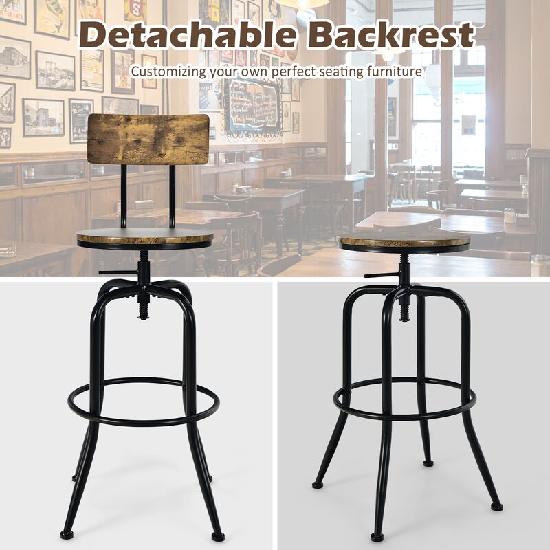 Adjustable Swivel Counter-Height Stool with Arc-Shaped Backrest-Rustic Brown