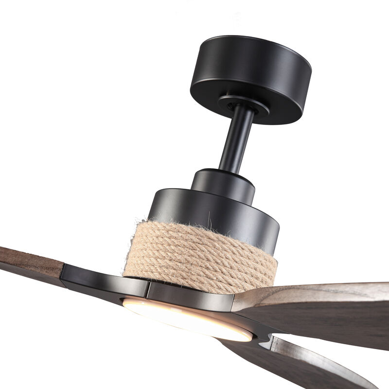 56 in. Matte Black Integrated LED Dimmable Solid Wood Blades Ceiling Fan with Light and Remote