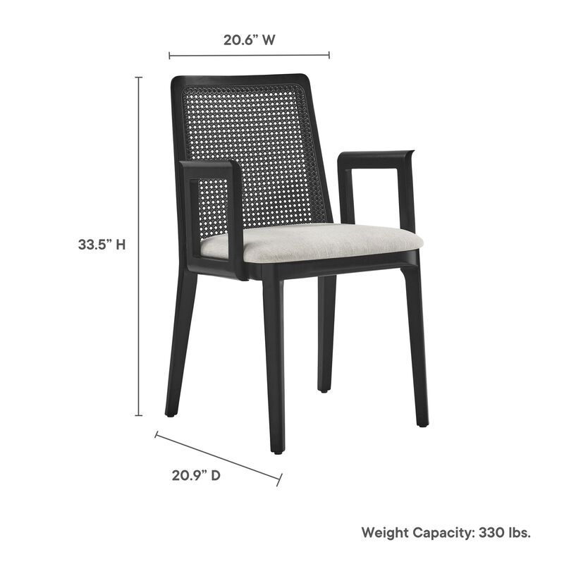 Modway Monarch Wood Dining Accent Armchair with Cane Back and Padded Seat in Black Black Heathered Weave Ivory image number 2