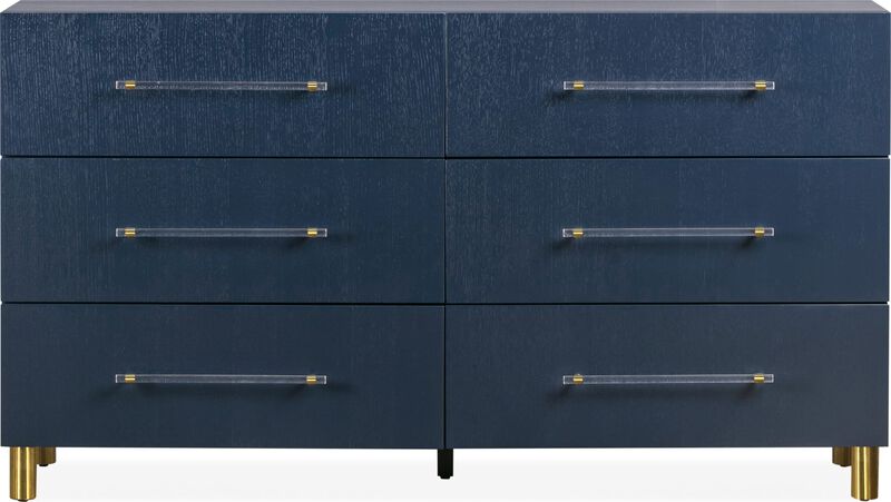 Argento Six Drawer Dresser in Navy Blue and Burnished Brass