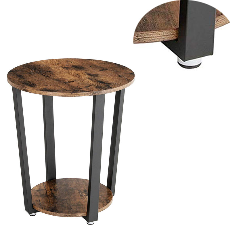 Stylish Iron and Wood End Table with Open Bottom Storage Shelf, Brown and Black