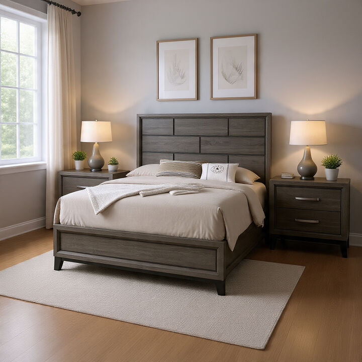 Bedroom Set, Wood, 3 Piece Set with 2 Nightstands
