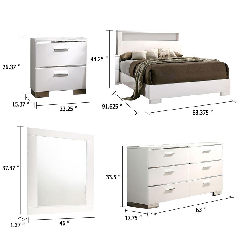 Aman 4pc Queen Bedroom Set, LED Headboard with Shelf, White Wood image number 5