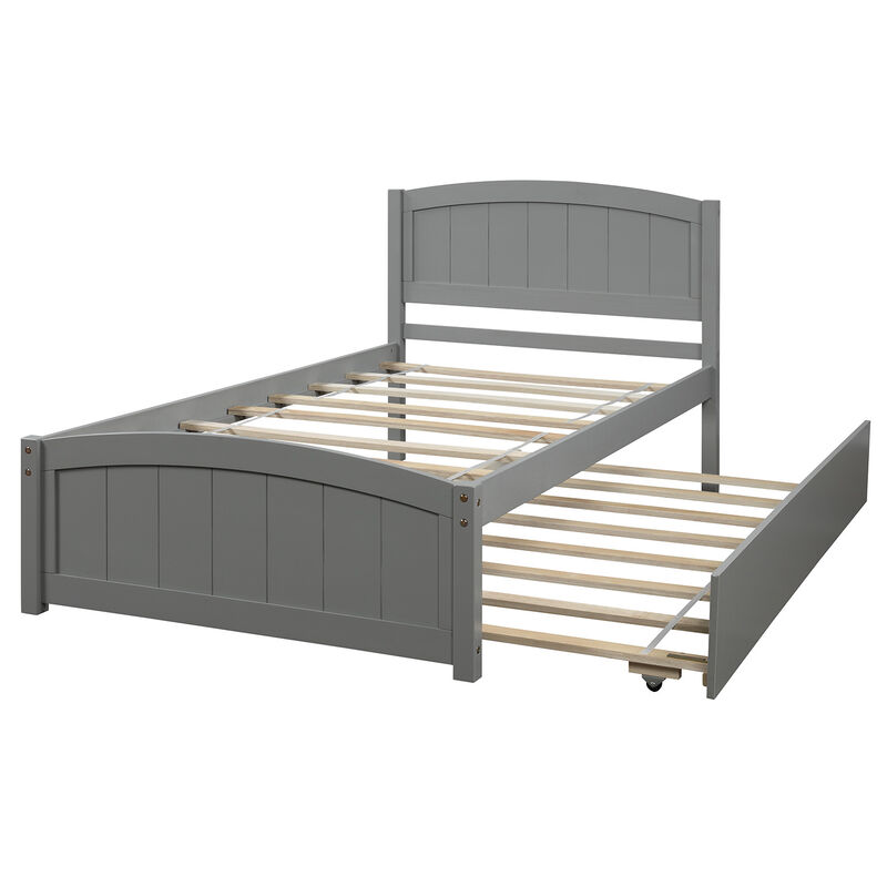 Whisen Modern Design Twin Size Platform Bed with Trundle - White