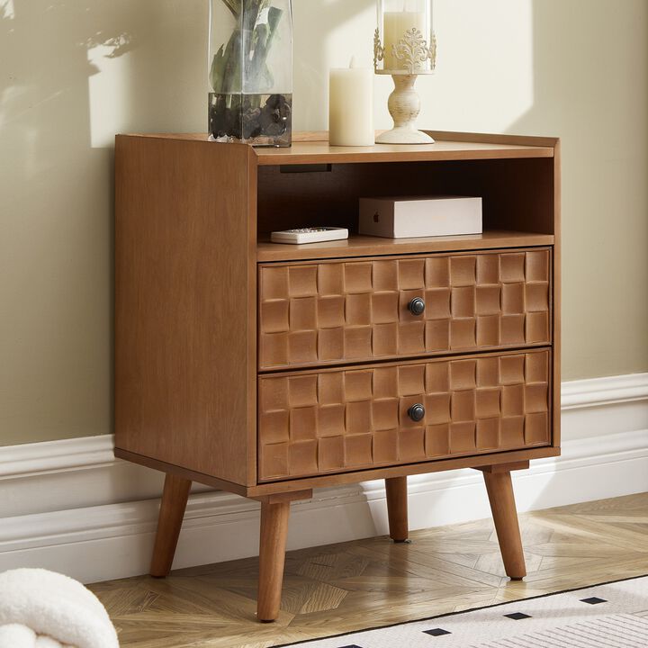 Begkam Farmhouse Nightstand with Charging Station