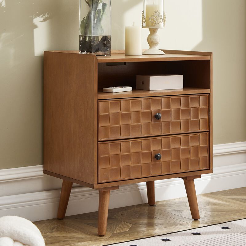 Begkam Farmhouse Nightstand with Charging Station image number 1