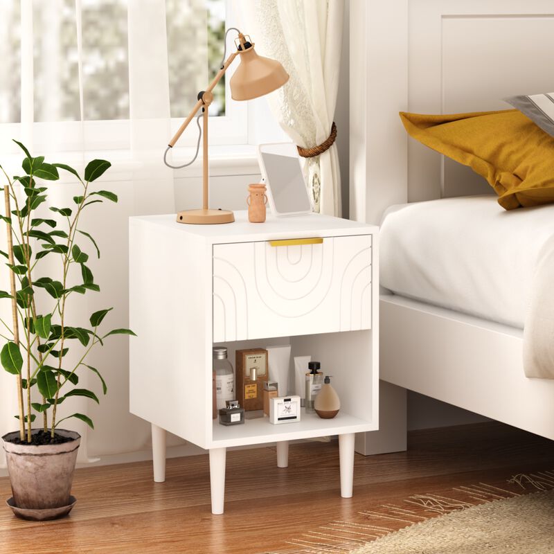 22.8" Assembled White Nightstand 1-Drawer 1-Shelf Gold Handle image number 1