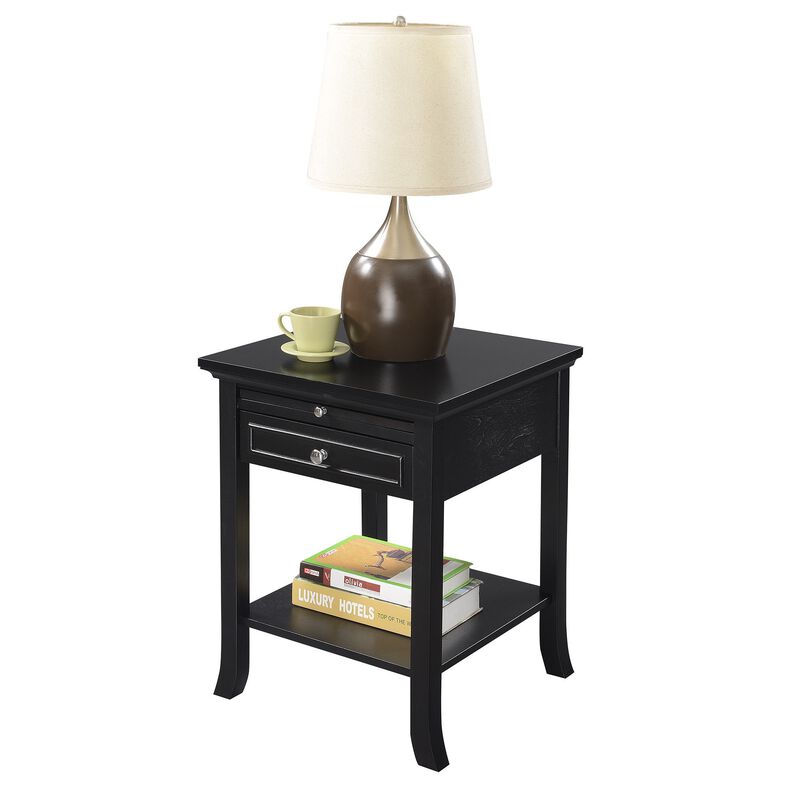 Convenience Concepts American Heritage Logan 1 Drawer End Table with Pull-Out Shelf, Black