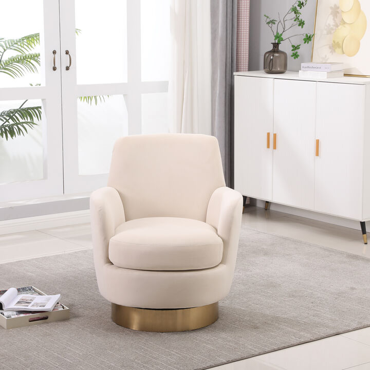 Streamdale Beige Velvet Swivel Accent Chair with Gold Base