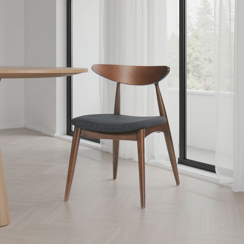 Side Dining Chair Set of 2, Round Rubberwood Splayed Legs, Gray Brown image number 1