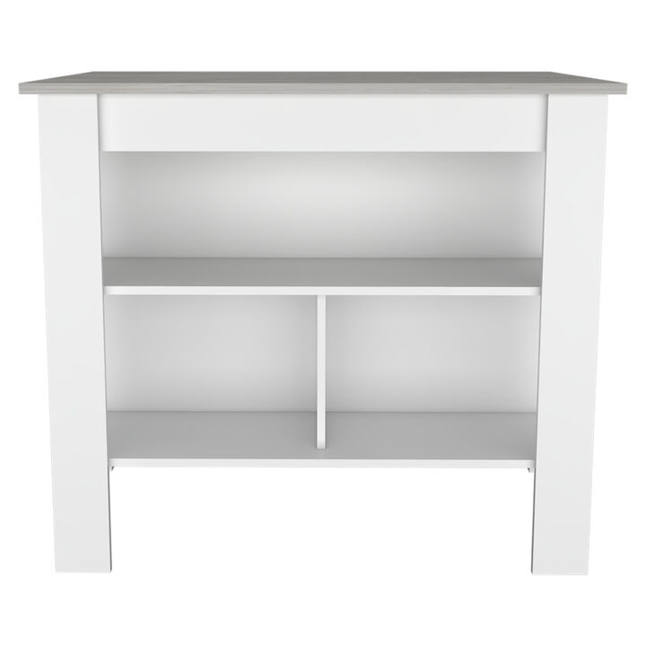 Streamdale Cala Kitchen Island, Four Legs, Three Shelves - White Ibiza Marble