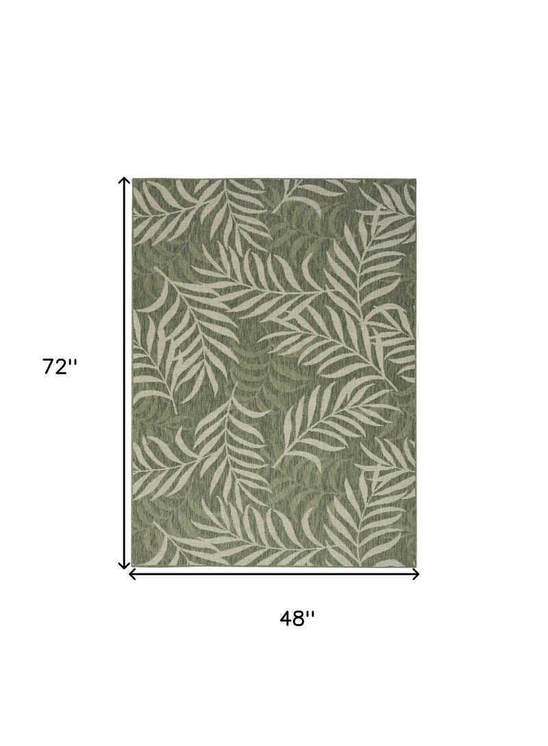 HomeRoots 4' X 6' Ivory And Green Palm Leaf Indoor Outdoor Area Rug image number 2