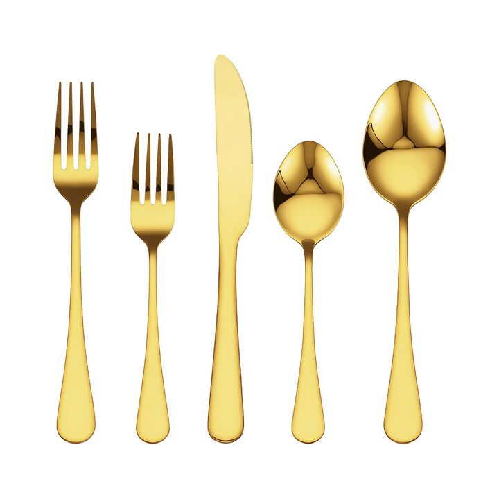60-Piece Flatware Set for 12, Stainless Steel Cutlery with Knife Fork Spoon, Mirror Polished-Gold