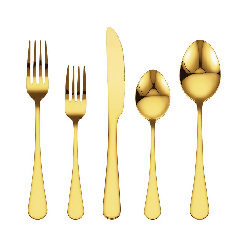 60-Piece Flatware Set for 12, Stainless Steel Cutlery with Knife Fork Spoon, Mirror Polished-Gold image number 0