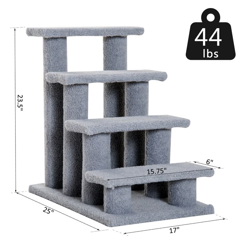 Gray Feline Climber: 25" 4-Step Carpeted Cat Stairs with Toy image number 2