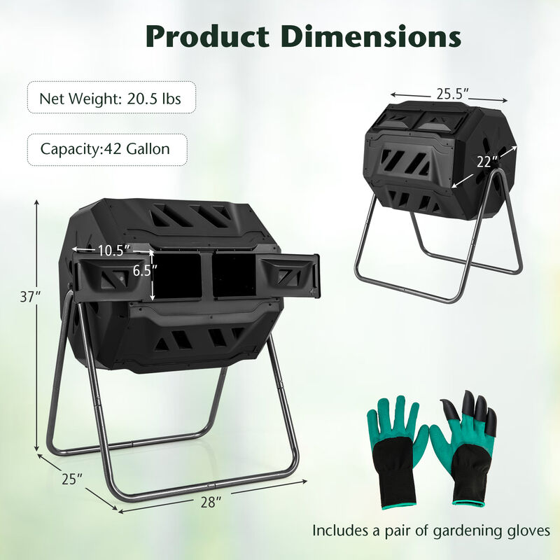 Rotatable Tumbling Composter with 2 Sliding Doors for Efficient Composting image number 4