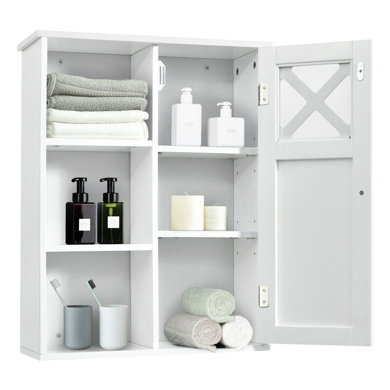 Costway Wall-Mounted Cabinet Bathroom Storage 2-Tier Shelf Multipurpose Organizer White