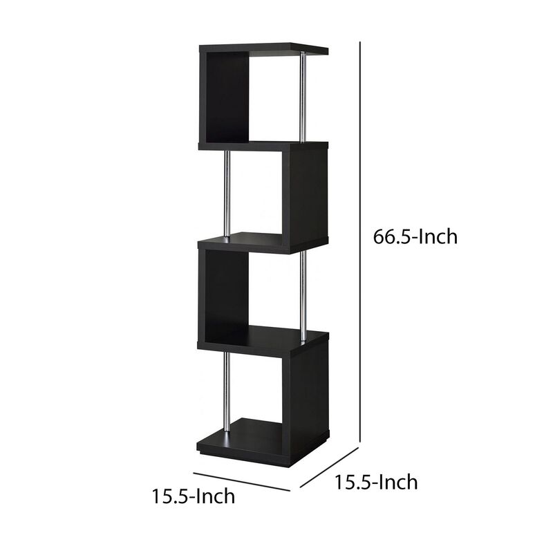Well made Four Tier Wood And Metal Bookcase, Black