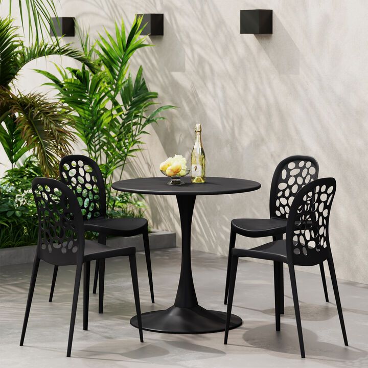 WestinTrends 5-Piece Outdoor Indoor Metal Patio Dining Table Set With Stackable Polypropylene Patio Side Chairs