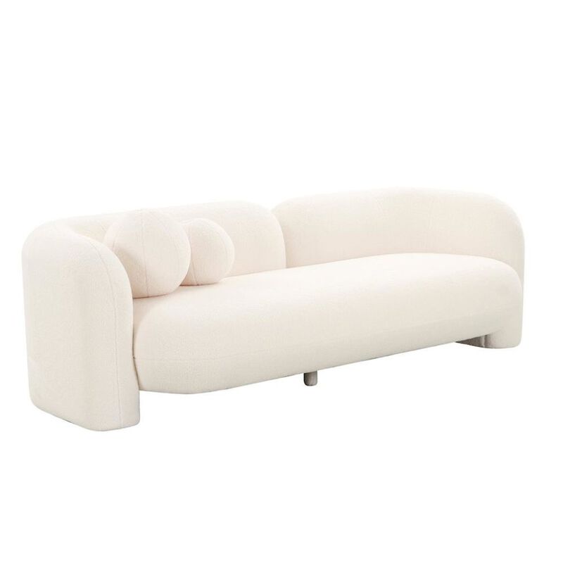 Starlight Canyon Home Beige Fluffy Round Couch For 6 With Faux Fur And Pillows, Modern Sofa Style