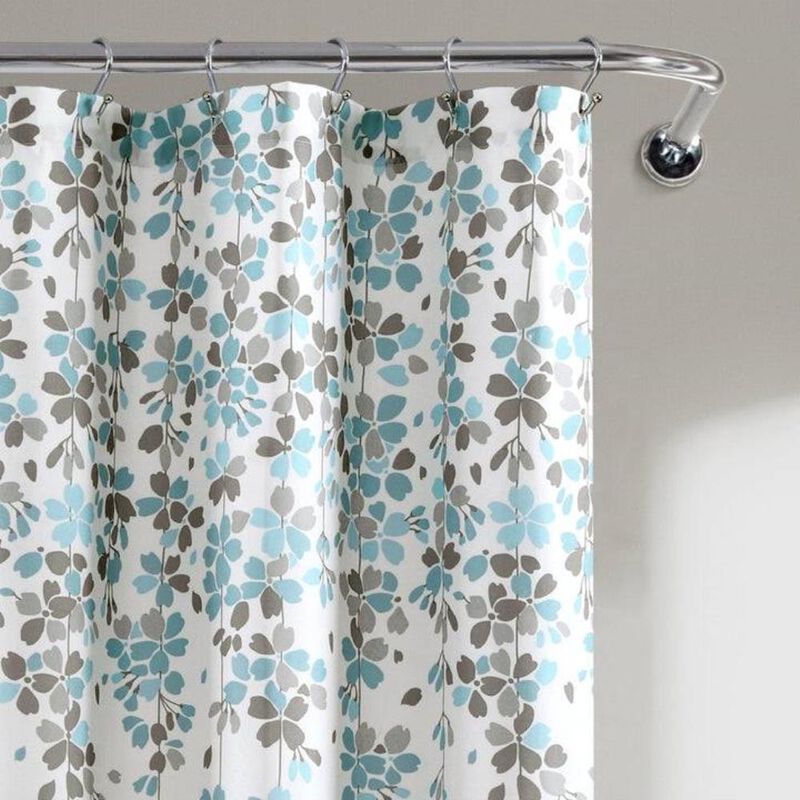 Hivvago 72-inch White Blue Grey Floral Flowers Shower Curtain
